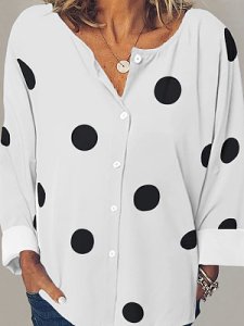 Berrylook V Neck Dot Long Sleeve Blouse online stores, sale, white blouses for women, womens shirts