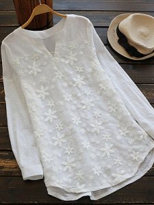 Berrylook V Neck Embroidered Patchwork Embroidery Blouses online shop, shoppers stop, white blouses for women, dressy tops