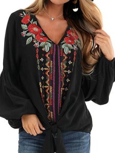 Berrylook V Neck Embroidery Long Sleeve Blouse shoppers stop, sale, one shoulder tops, silk blouse