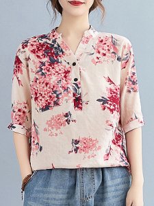 Berrylook V Neck Floral Print Short Sleeve Blouse stores and shops, fashion store, shirts for women, tops for women