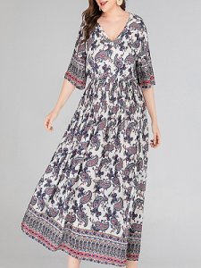 Berrylook V-neck Large Skirt Print Dress online sale, shoping, sheath dress, black dresses for women