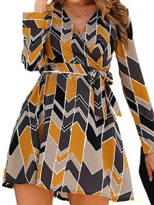 Berrylook V-neck Long Sleeve Printed A-line Waist Dress stores and shops, fashion store, fit and flare cocktail dress, skater dresses for juniors