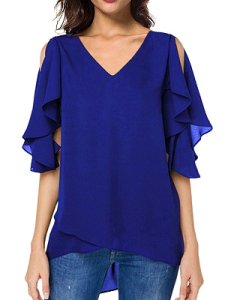 Berrylook V Neck Patchwork Plain Petal Sleeve Blouses stores and shops, online shopping sites, summer tops, shirts & tops