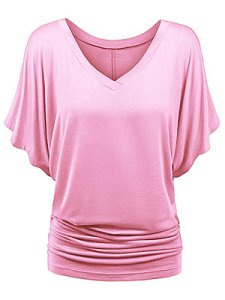 Berrylook V Neck Plain Batwing Sleeve Short Sleeve T-Shirts online stores, shoping,
