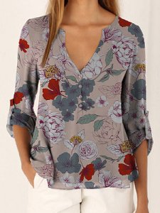 Berrylook V Neck Print Long Sleeve Blouse clothing stores, fashion store, printing Blouses, summer tops, white top