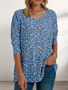 Berrylook V Neck Print Long Sleeve T-shirt shoping, stores and shops,