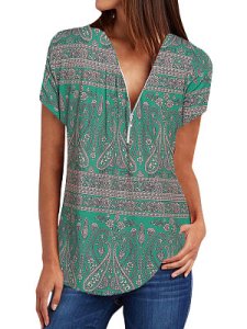 Berrylook V Neck Print Short Sleeve Blouse online shopping sites, online stores, printing Blouses, shirts for women, cute tops for women