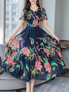 Berrylook V-Neck Printed Maxi Dress online shopping sites, fashion store, printing Maxi Dresses, sweater dress, sequin dress