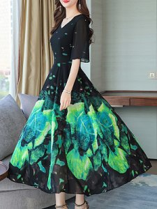 Berrylook V-Neck Printed Maxi Dress shop, online shop, sheath dress, long formal dresses