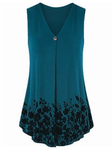 Berrylook V Neck Printed Sleeveless T-shirt clothing stores, online shopping sites,
