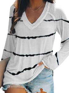Berrylook V Neck Striped Long Sleeve T-shirt clothes shopping near me, sale,