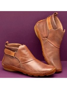 Berrylook Vintage handmade PU leather velcro flat ankle boots shop, clothing stores,