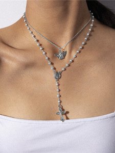 Berrylook Vintage Temperament Angel Cross Tassel Necklace online sale, online stores,
