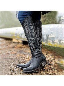 Berrylook Vintage Women Thick Heel Pointed Toe Boots shoppers stop, online shopping sites, embroidery High Heels Boots,