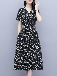 Berrylook Waist Floral V-neck Dress online sale, online shopping sites, shrug dress, short sleeve shift dress