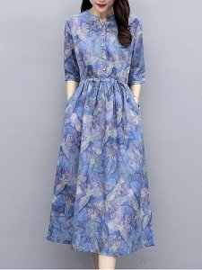 Berrylook Western Floral Linen Skirt Maxi Dress online sale, shoping, empire waist dress, graduation dress
