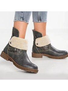 Berrylook Women's Belt Buckle Flanged Studded Booties clothes shopping near me, online, Solid Flat Boots,