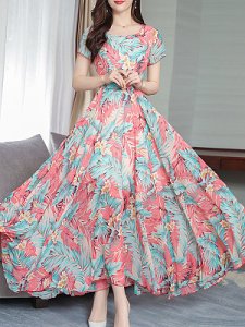 Berrylook Women's Fashion Flower Print Dress online shopping sites, online sale, printing Maxi Dresses, a line dress, lace maxi dress