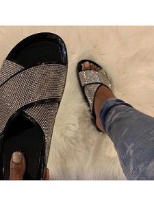 Berrylook Women's flat bottom rhinestone slippers online, online sale,