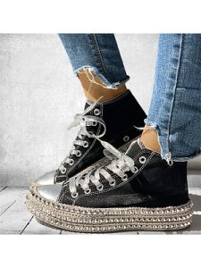 Berrylook Women's Retro Platform High-Top Canvas Shoes shoping, shop, Solid Sneakers,