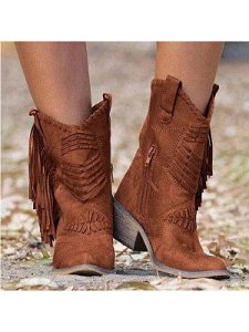 Berrylook Women's tasseled medium-heeled zip heel boots online shopping sites, online stores,