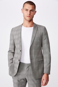 Cotton On Men - Fashion Slim Stretch Suit Jacket - Black prince of wales