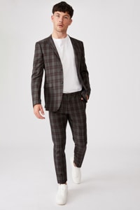 Cotton On Men - Fashion Slim Stretch Suit Pant - Charcoal tan