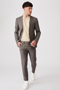 Cotton On Men - fashion slim stretch suit pant - tan check