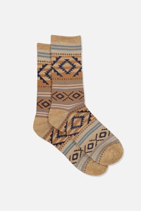 Cotton On - Single Pack Active Socks - Coffee marle/navy aztec stripe