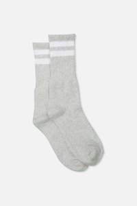 Cotton On - Single Pack Active Socks - Grey marle/white sport stripe