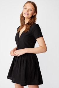 Cotton On Women - Woven Harlow Short Sleeve Mini Dress - Black