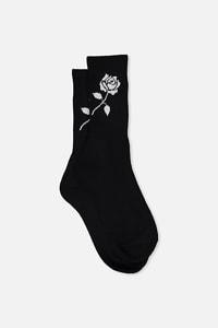 Factorie - Retro Ribbed Socks - Black white rose