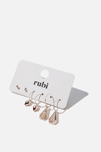 Rubi - Freedom Trinket 3Pk Earrings - Rose gold