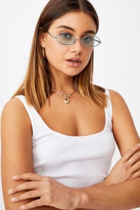 Supré - Anya Oval Sunglasses - Silver/blue