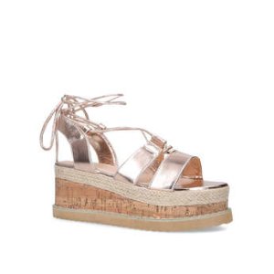 Womens Truffle Collection Charlie-2Charlie-2 Truffle Double Strap Tie Ankle Low Wedge 61-Gold 00230-Summer 20-Wedges, 5 UK