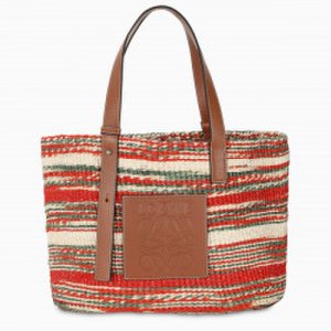 Loewe Natural/Red sisal and calf basket bag