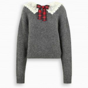 Miu Miu Cropped sweater with tartan bow