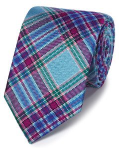Blue And Coral Check Silk English Luxury Tie