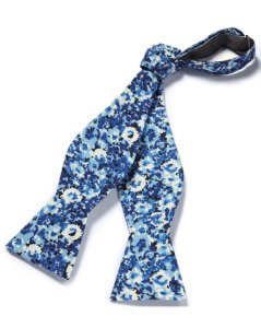Blue Floral Cotton Silk Self Tie Bow Tie