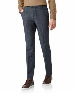 Blue Non-Iron Cotton Stretch Texture Tailored Trousers
