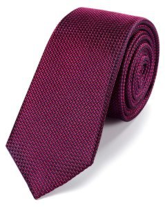 Bright Pink Silk Slim Textured Semi Plain Classic Tie
