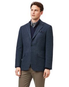 Charles Tyrwhitt - Classic fit blue semi plain textured wool jacket
