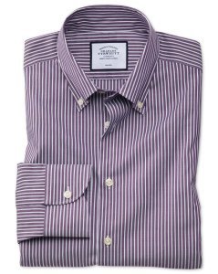 Cotton Business Casual Non-Iron Stripe Shirt - Purple And White