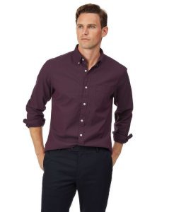 Cotton Button-Down Washed Oxford Shirt - Berry