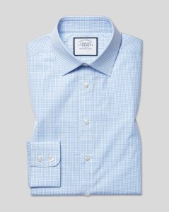 Charles Tyrwhitt - Cotton classic collar gingham shirt - sky