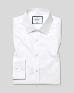 Cotton Classic Collar Non-Iron Dash Weave Shirt - White