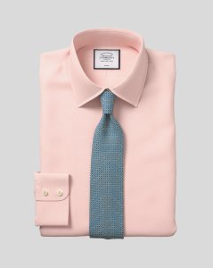 Charles Tyrwhitt - Cotton classic collar non-iron micro diamond shirt - peach