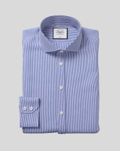 Cotton Cutaway Collar Non-Iron Bengal Stripe Shirt - Navy
