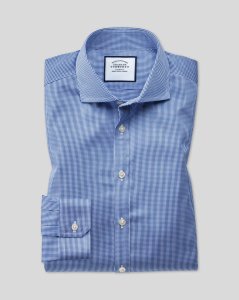 Cotton Cutaway Collar Non-Iron Check Shirt - Royal Blue
