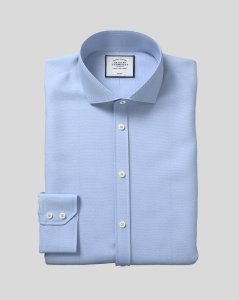 Cotton Cutaway Collar Non-Iron Herringbone Shirt - Sky